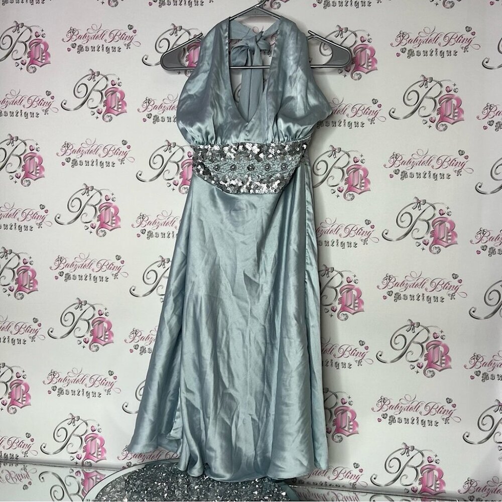 Flashlights dress embroidered sequins Elegant Silver blue Evening Gown